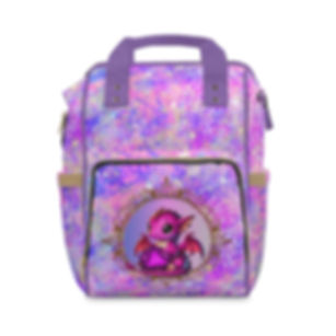 Purple Baby Dragon with D20 Watercolor Galaxy Backpack