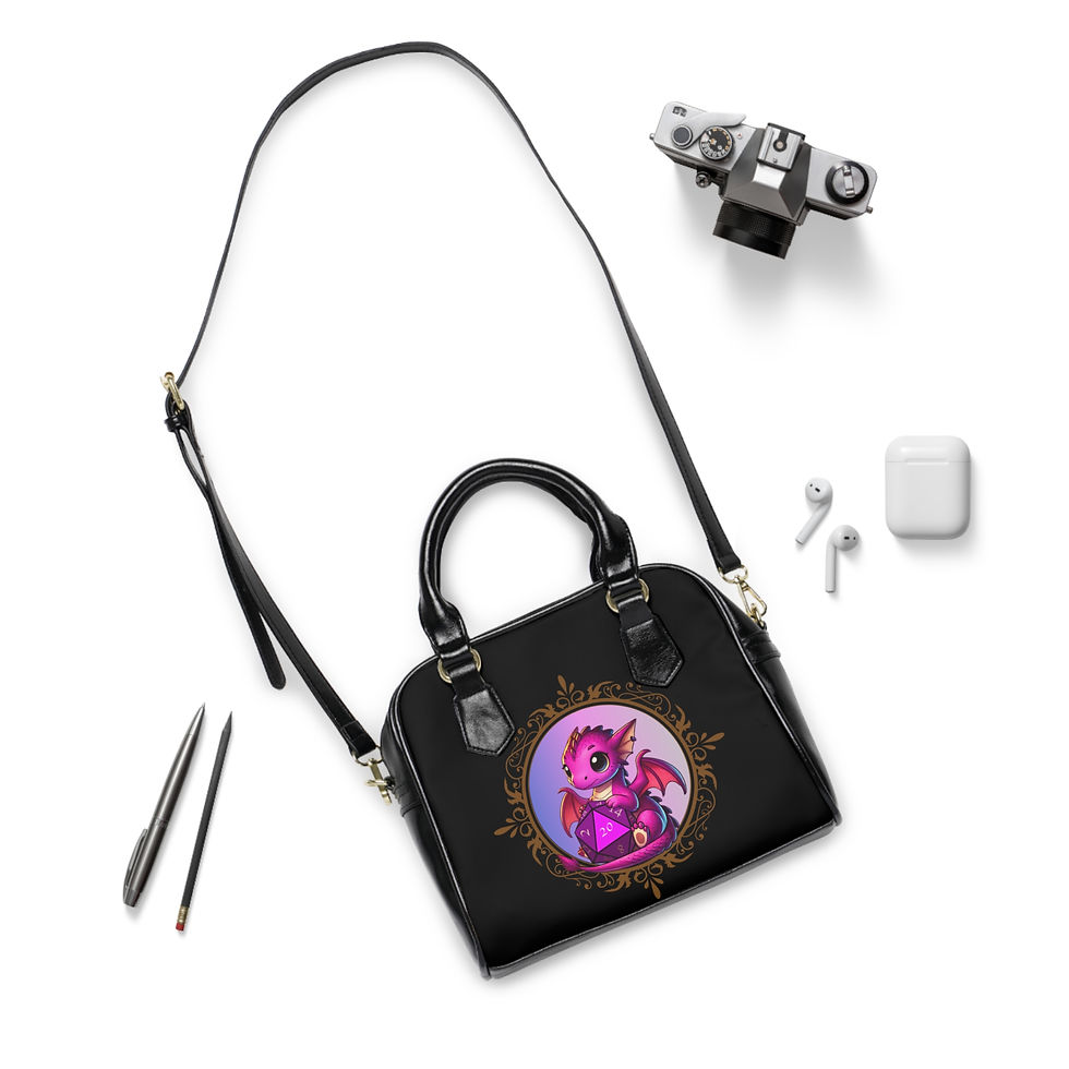 Thumbnail: Fantasy RPG Shoulder Handbag with Dragon and D20 Design, Ideal gift for gamers