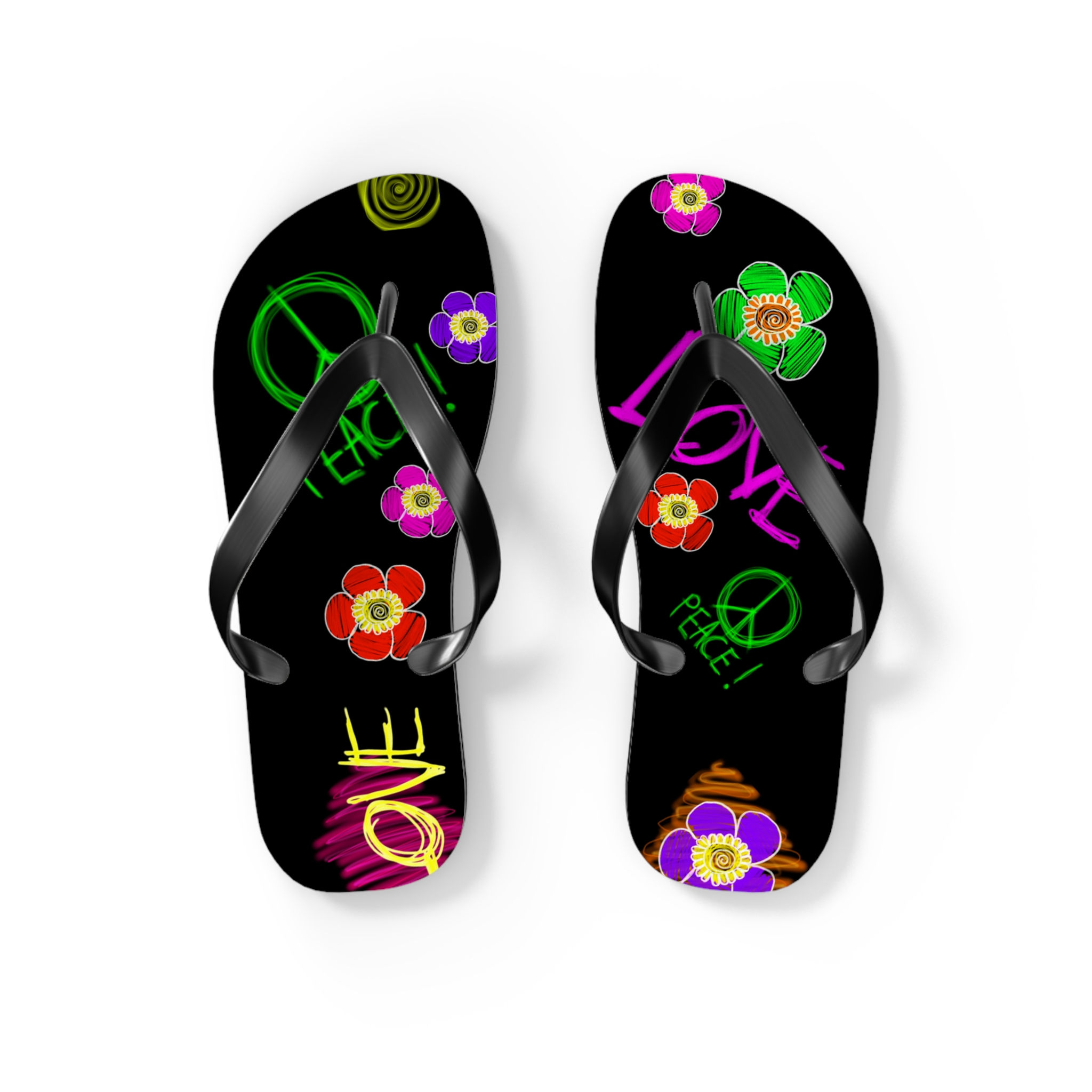 Neon Boho Flip Flops, Graffiti Style Beach Sandals, Summer Footwear, Slides