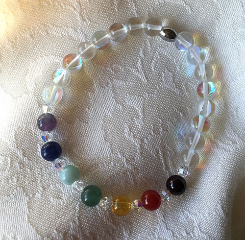 Aurora Borealis Chakra Gemstone Swarovski Crystal Bracelet