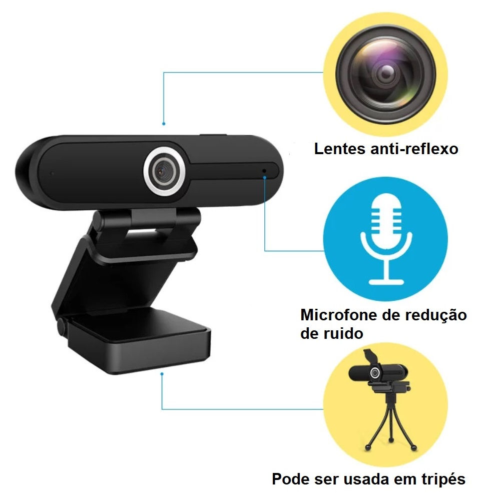 Miniatura: Webcam para videoconferências 2MP 1080P HD com tripé e microfone embutido