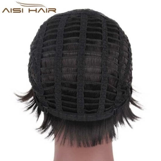 Miniatura: Peruca curta de cabelo preto com aspecto natural resistente ao calor WS640C