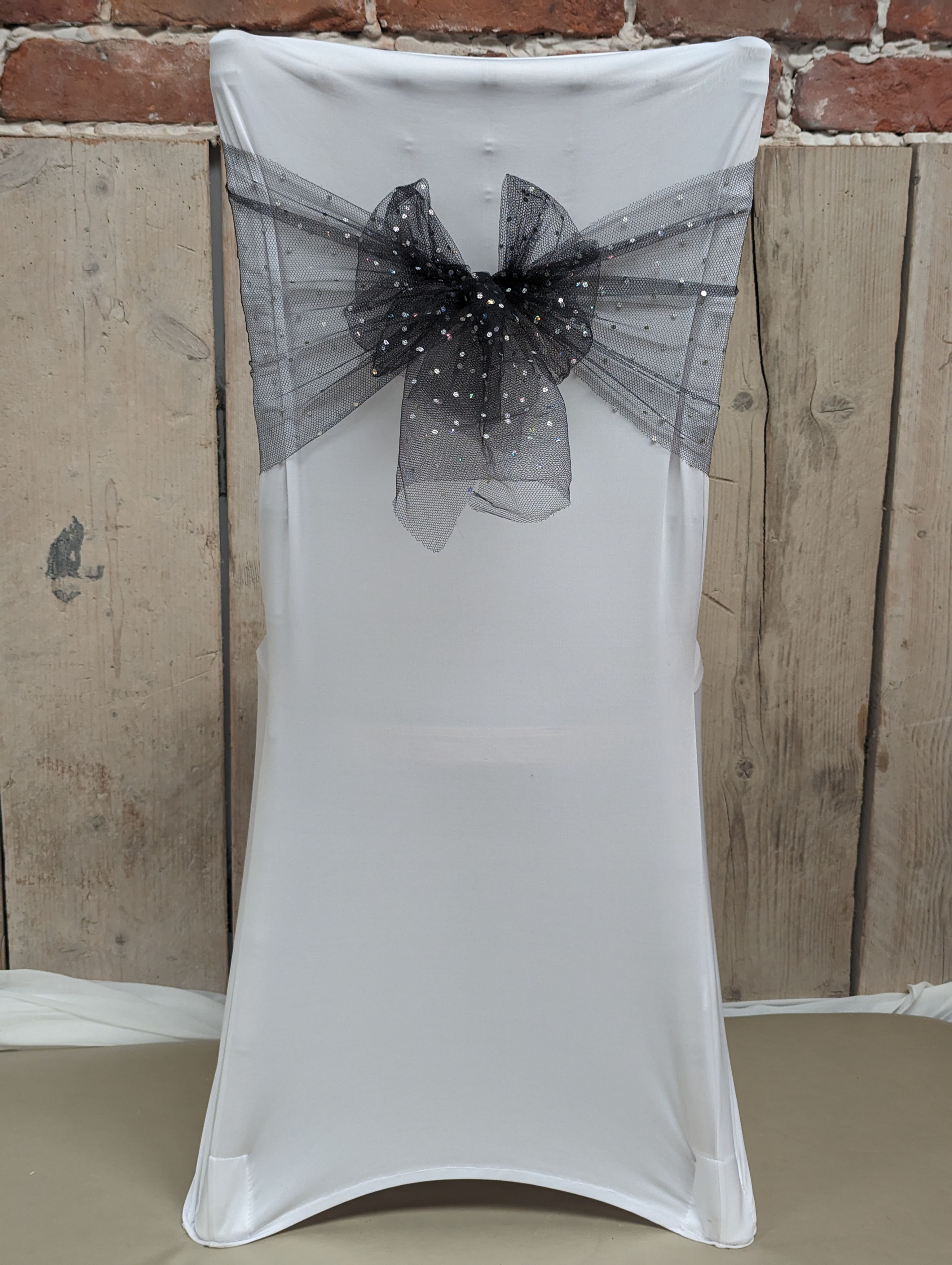 Chair Sash Bow Black07 Sequin