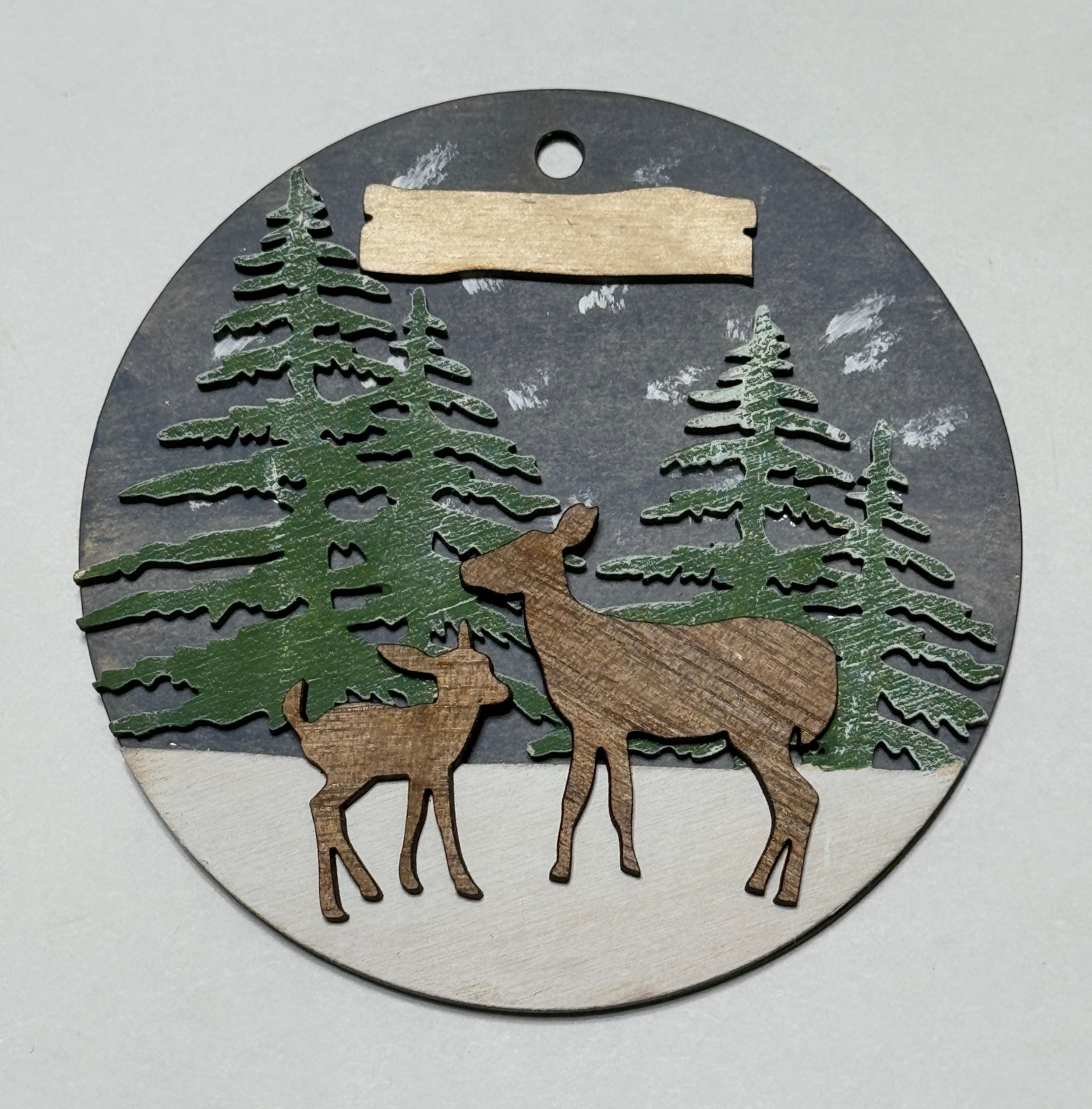 Layered Doe and Fawn Ornament