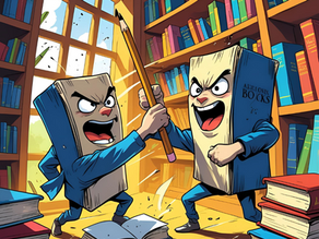 Two books stick fighting with a pencil