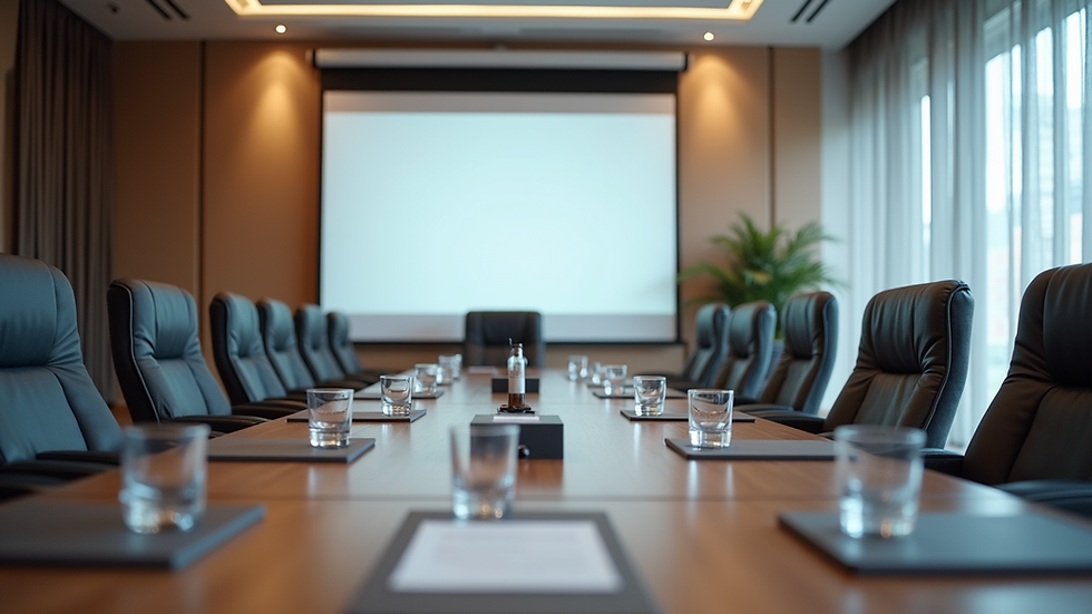Eye-level view of a modern conference room set up for a professional networking event