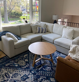 blue and white family room desig