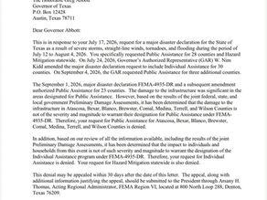 Kerrville - Disappointment in FEMA denial of funds