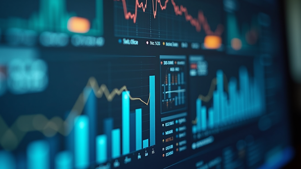 Eye-level view of a modern financial dashboard displaying automated analytics