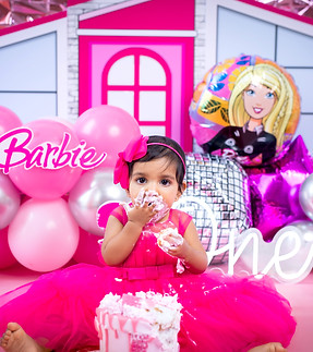 Barbie themed cakesmash photoshoot Singapore baby girl birthday