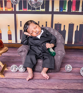 Newborn photoshoot Singapore bar theme baby boy creative setup