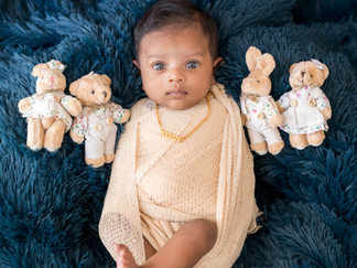 Baby milestone photoshoot with teddy bears theme in Singapore studio