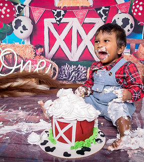 Farm themed cakesmash photoshoot Singapore barn birthday cake smash setup