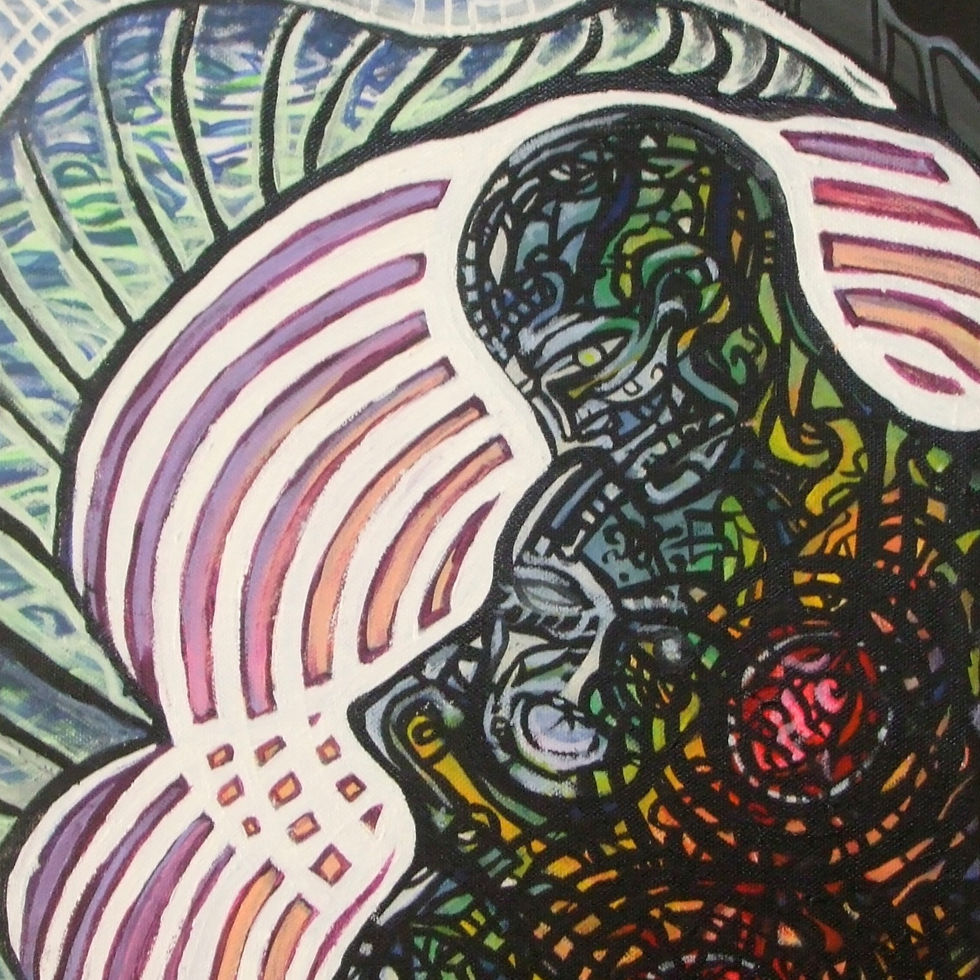 a close up of a painting with a rainbow of colors