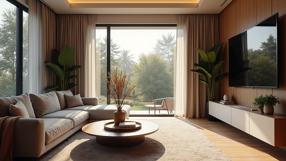 Eye-level view of a luxurious living room with modern decor
