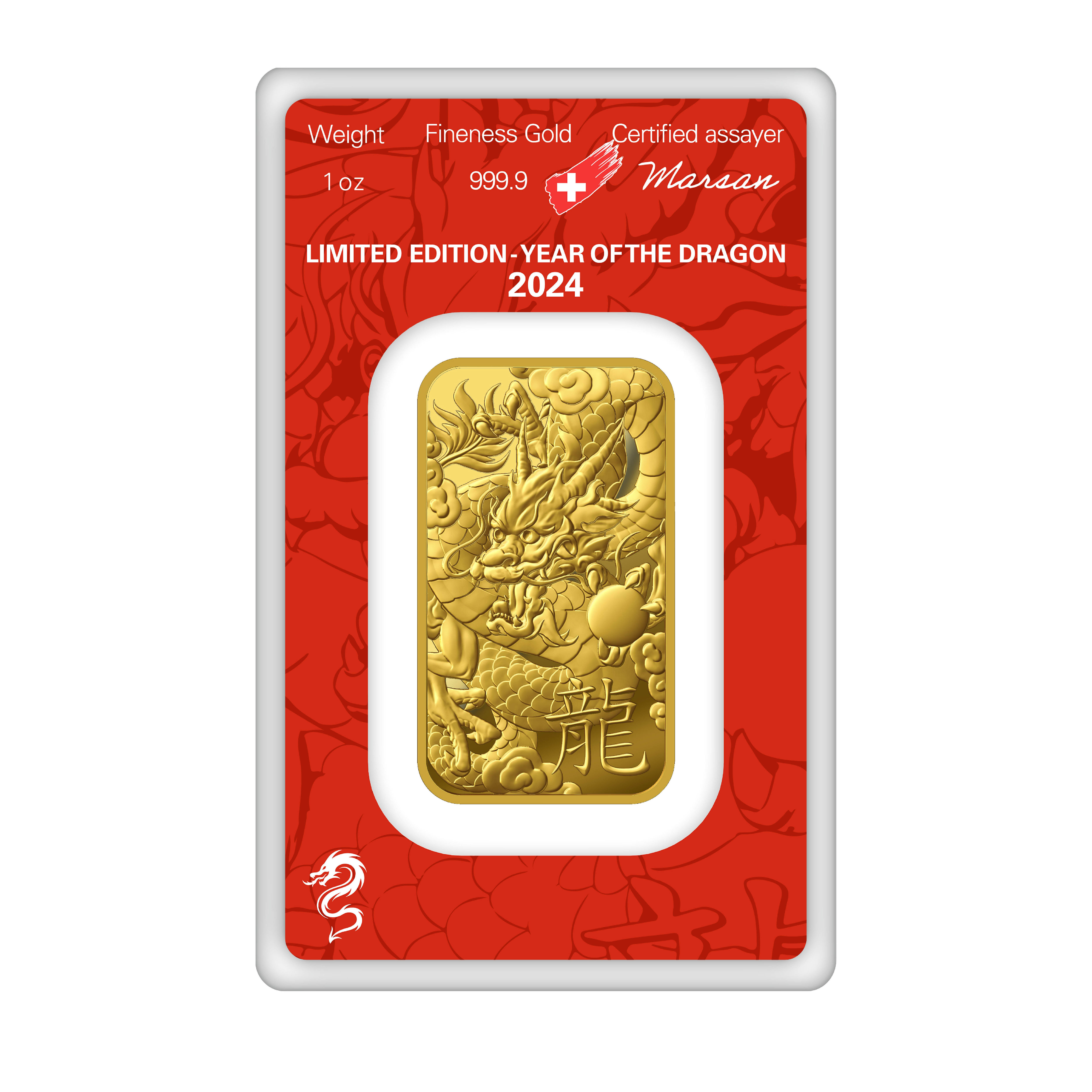 1oz Au Minted 2024 Year of the Dragon 999.9