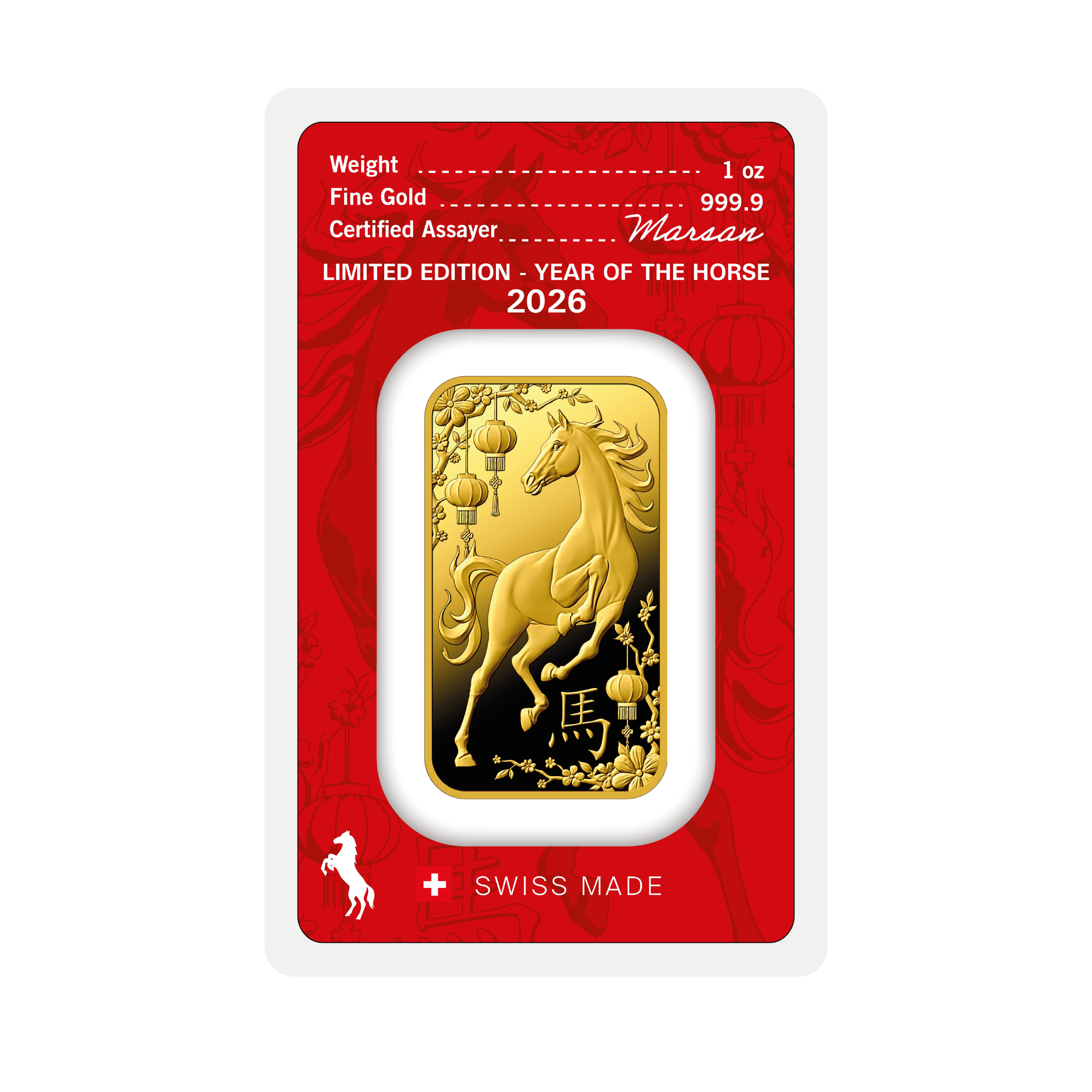 1oz Au Minted 2026 Year of the Horse 999.9