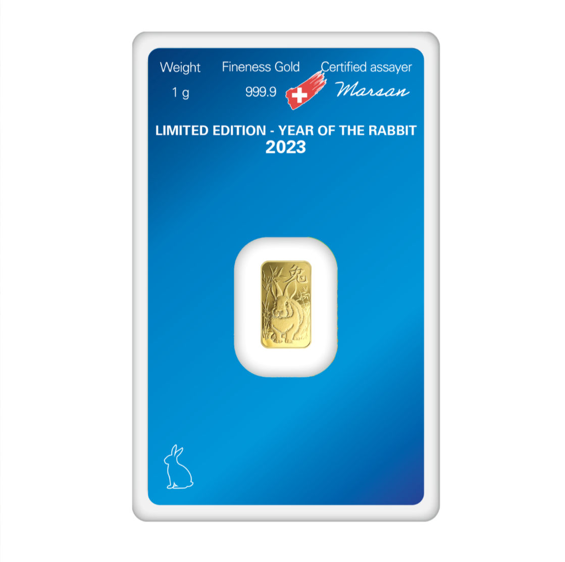 1g Au Minted 2023 Year of the Rabbit 999.9