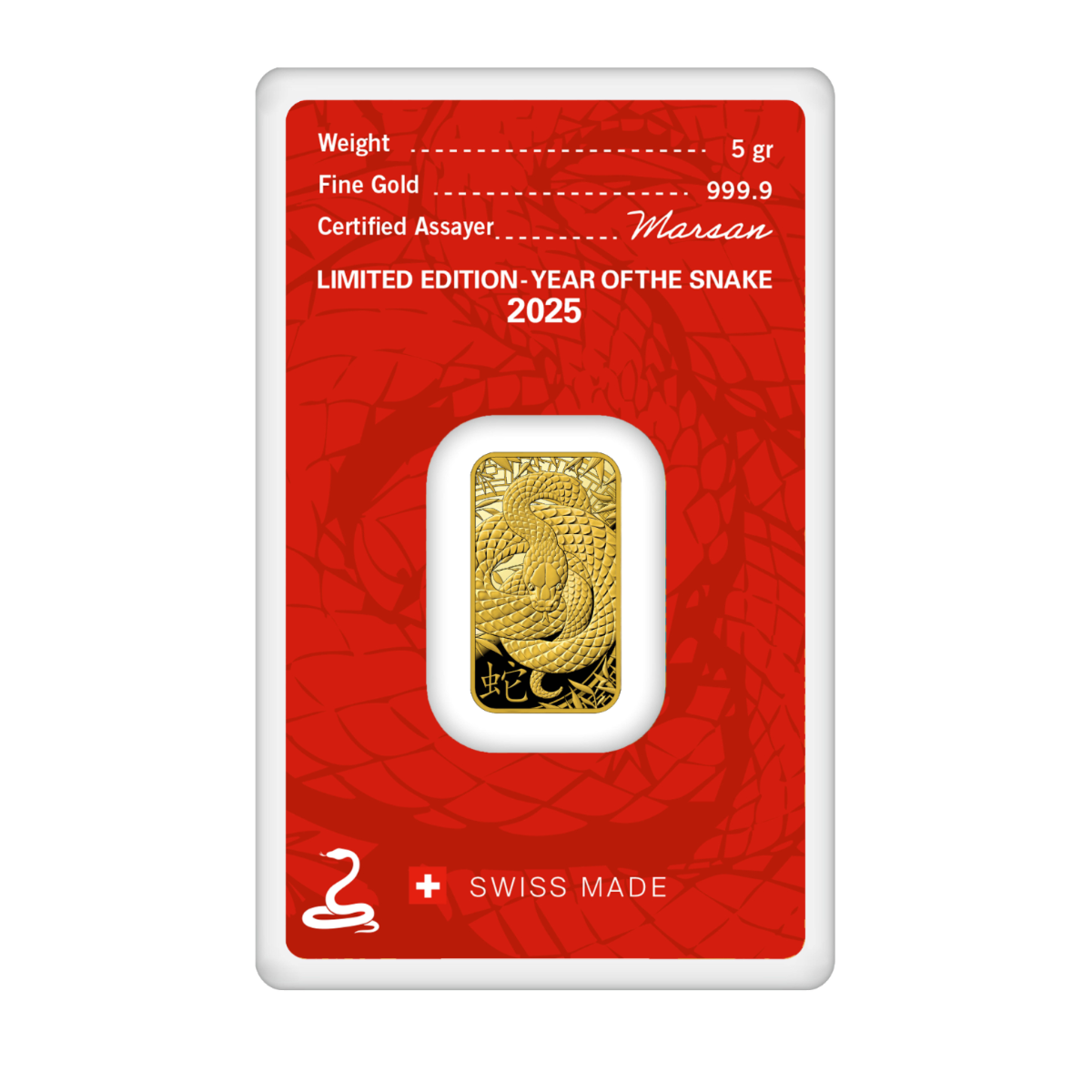 5g Au Minted 2025 Year of the Snake 999.9