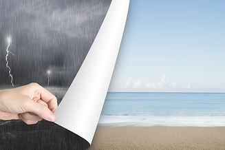 Woman hand open calm sea beach page to r