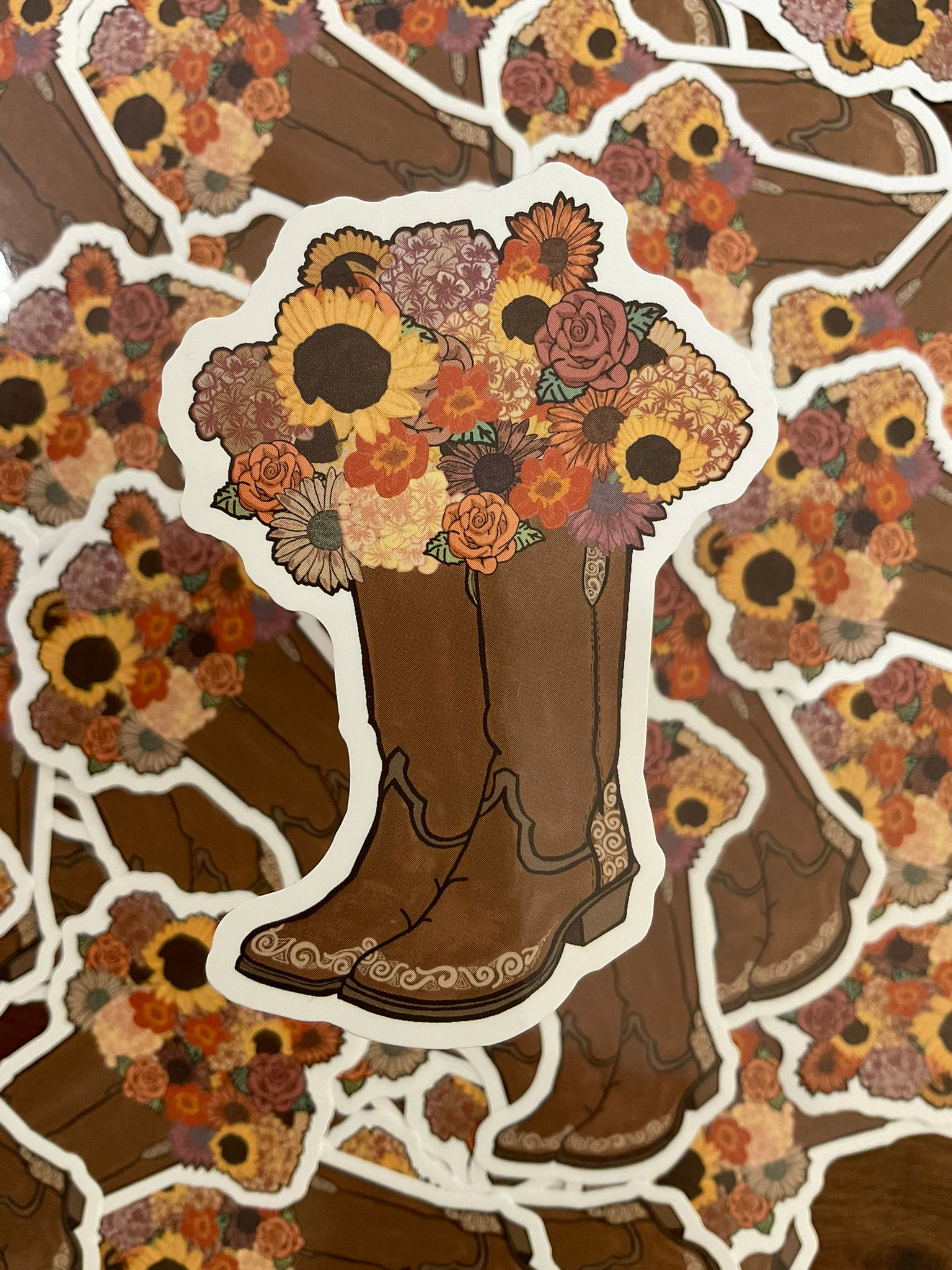 Country Boots with Flowers, Sunflowers, daisies, cowboy boot vase, country stick