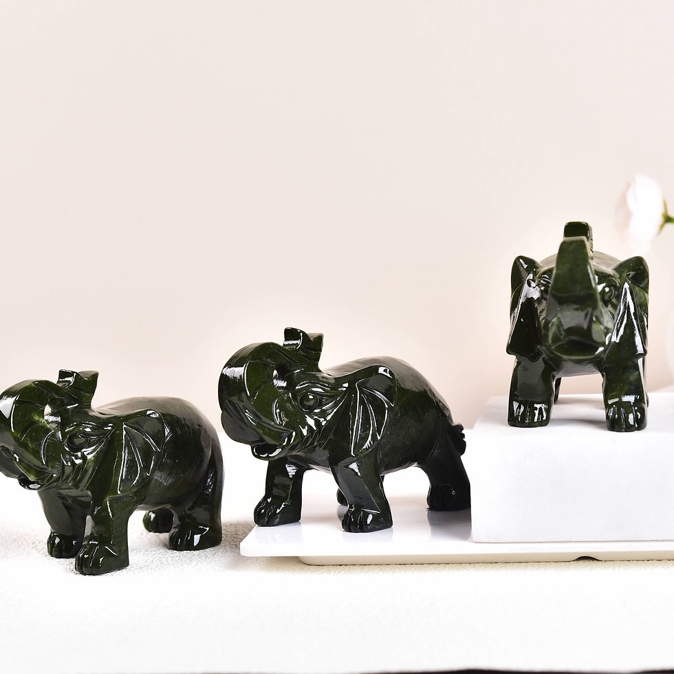 Thumbnail: 4.5“ Large Serpentine Elephant Figurine | Carved Stone Decor