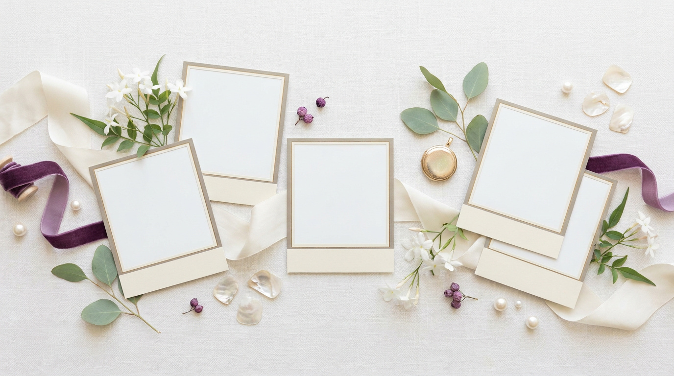 Elegant photo booth details in purple and botanical green
