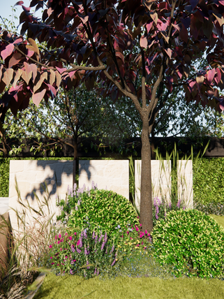 Yoxall Landscape Architecture and Garden Design Dalkeith Western Australia with Eurpean flowering garden and courtyard with pool and alfresco structure and outdoor fireplace 
