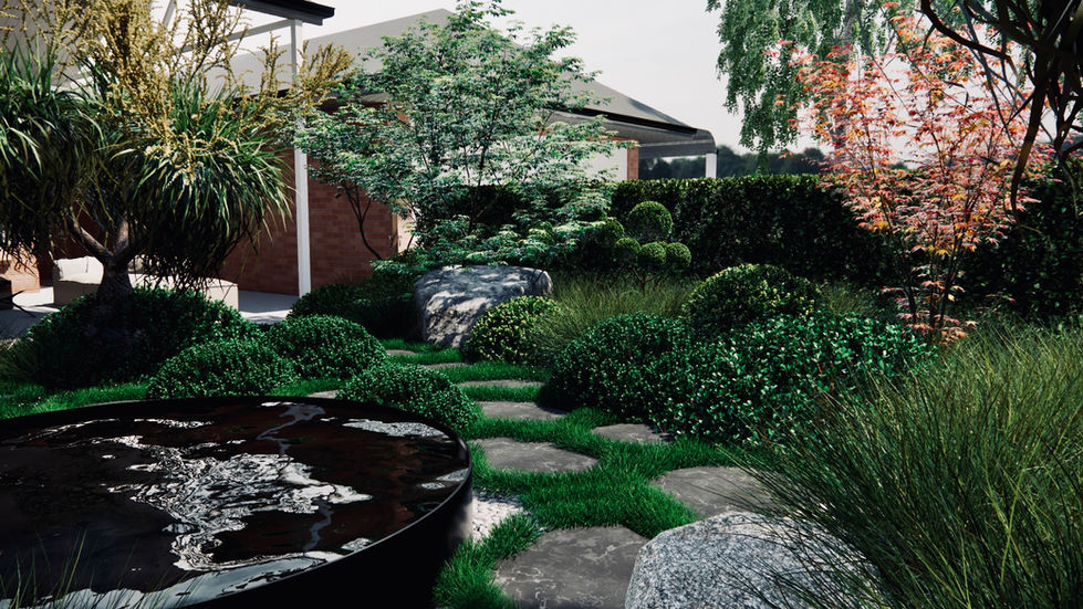 Natural pool and garden design for Perth Hills of native planting by YLA Studio Yoxall landscape architecture with sunken fireplace and built in seating 