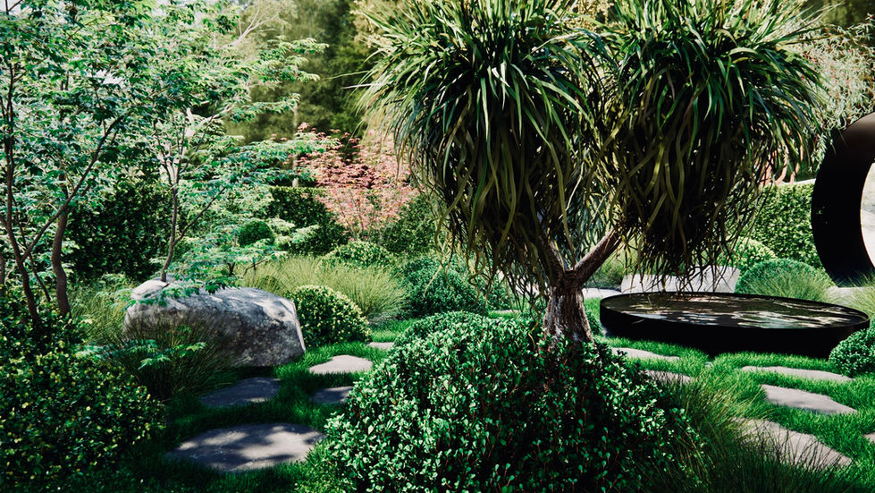 Natural pool and garden design for Perth Hills of native planting by YLA Studio Yoxall landscape architecture with sunken fireplace and built in seating 