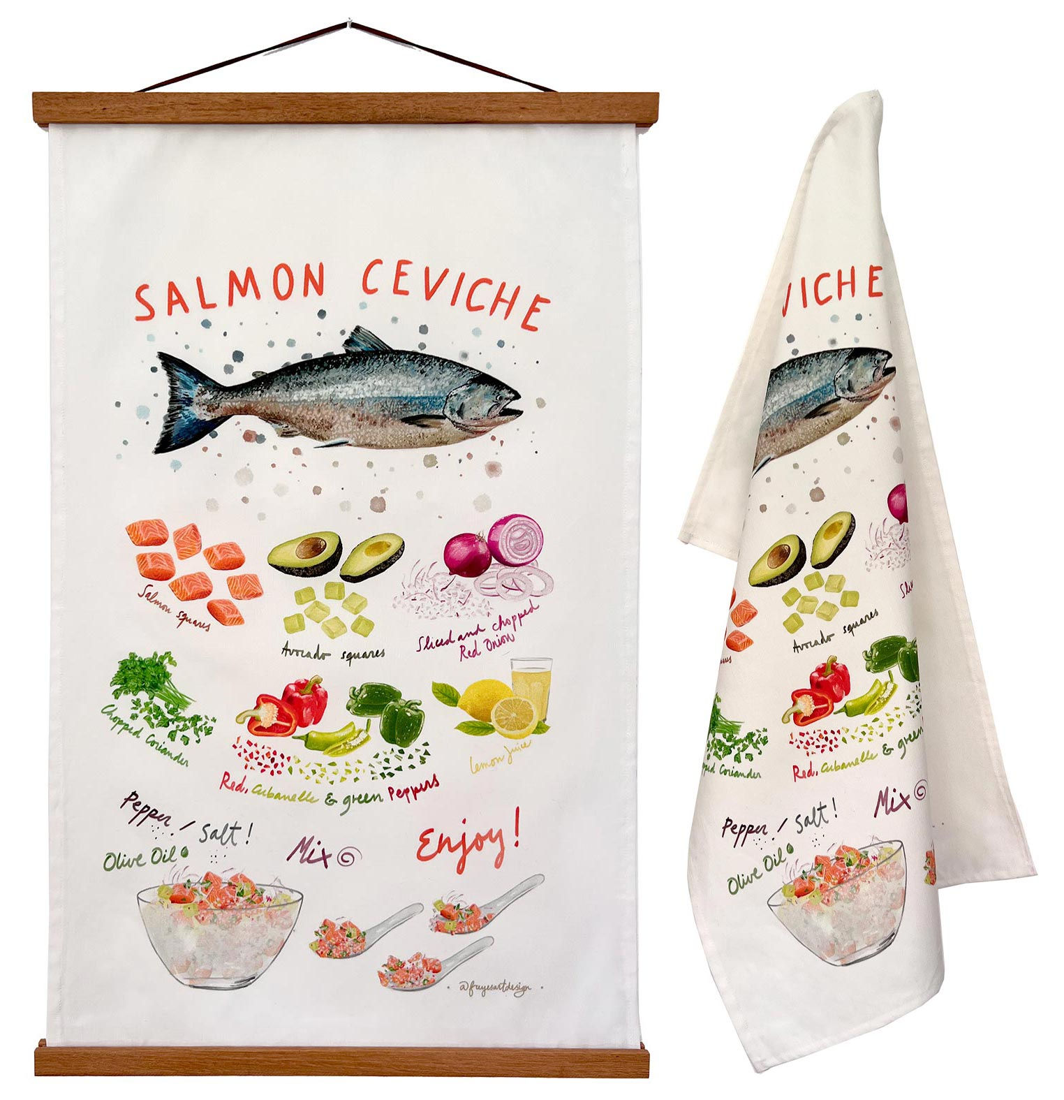 Paño de cocina / Colgante de pared  'Salmon Ceviche'