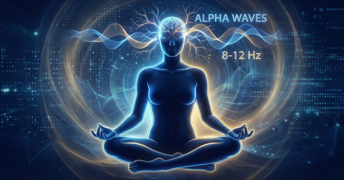 Alpha brain wave visualization during meditation showing neural pathways