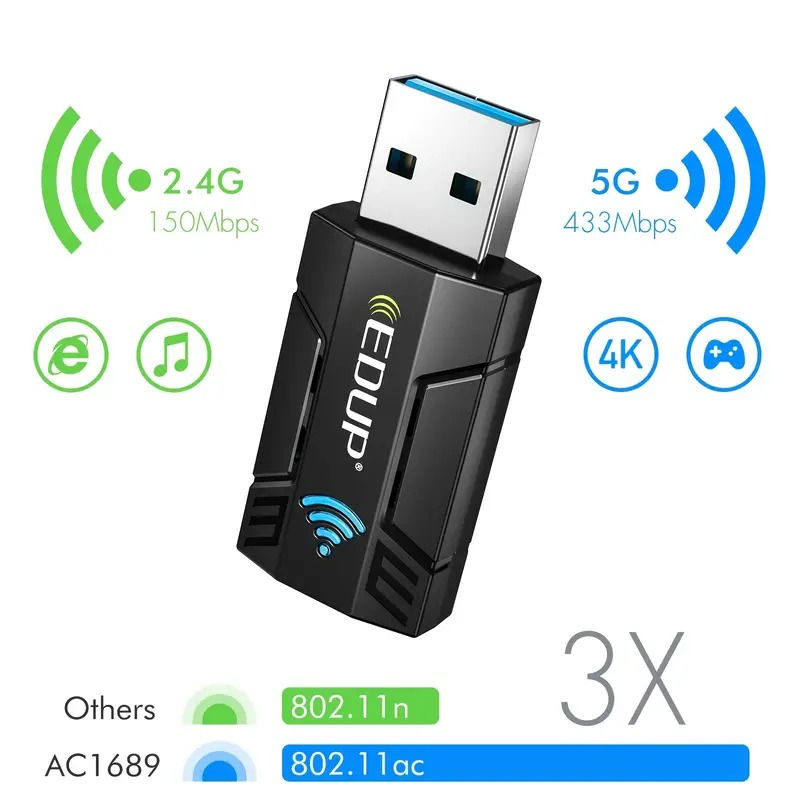Thumbnail: EDUP AC1300Mbps USB WiFi Adapter for PC and Laptop