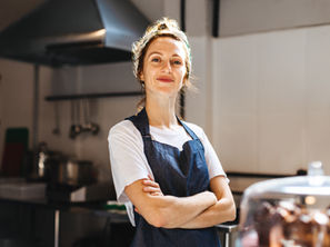 A woman working in a cafe