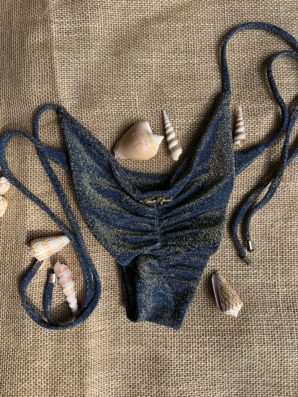 Thumbnail: Navy Gold Sparkle Tie Bottom with Scrunch