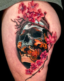 Skull and Cherry Blossom Tattoo