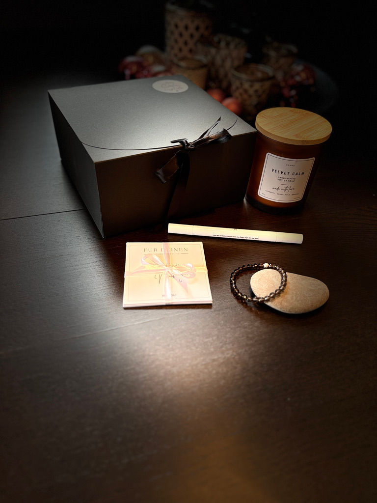 RE:CALM Box, Workbook für Tablet, Ankerstein, Affirmationen, RE:CALM Kerze