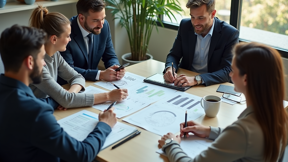 High angle view of a team collaborating with task management software