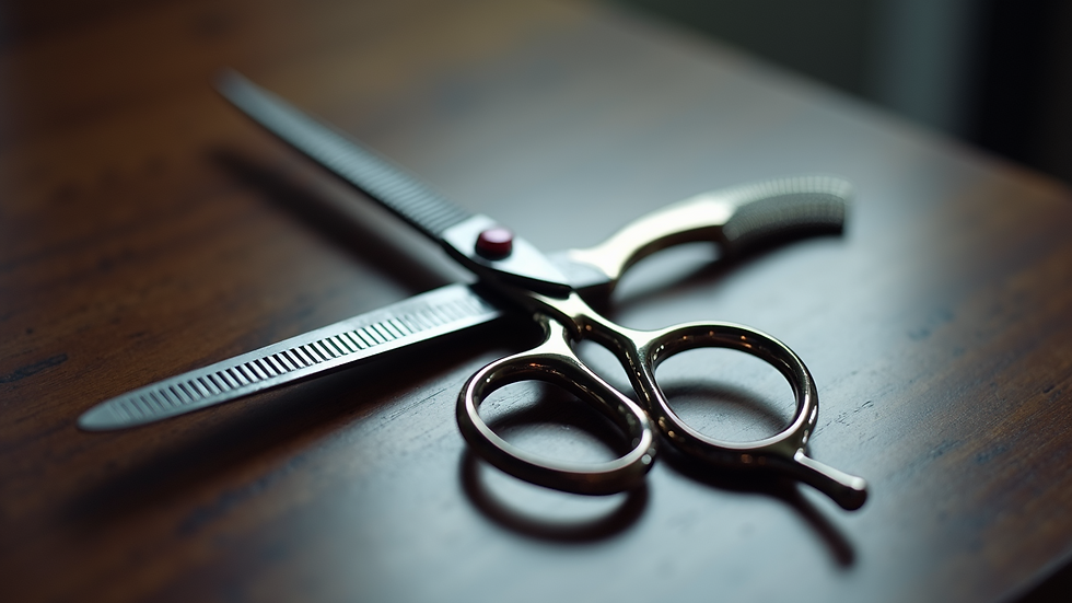 Close-up view of Japanese hairdressing scissors with a polished blade and ergonomic handle