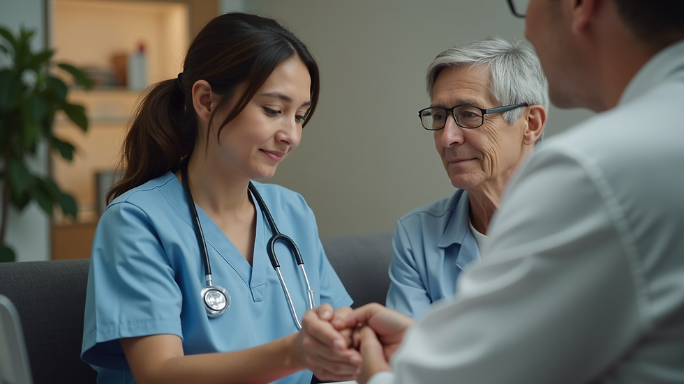 Close-up view of a compassionate psychiatric nurse practitioner engaging with a patient in a cozy office setting