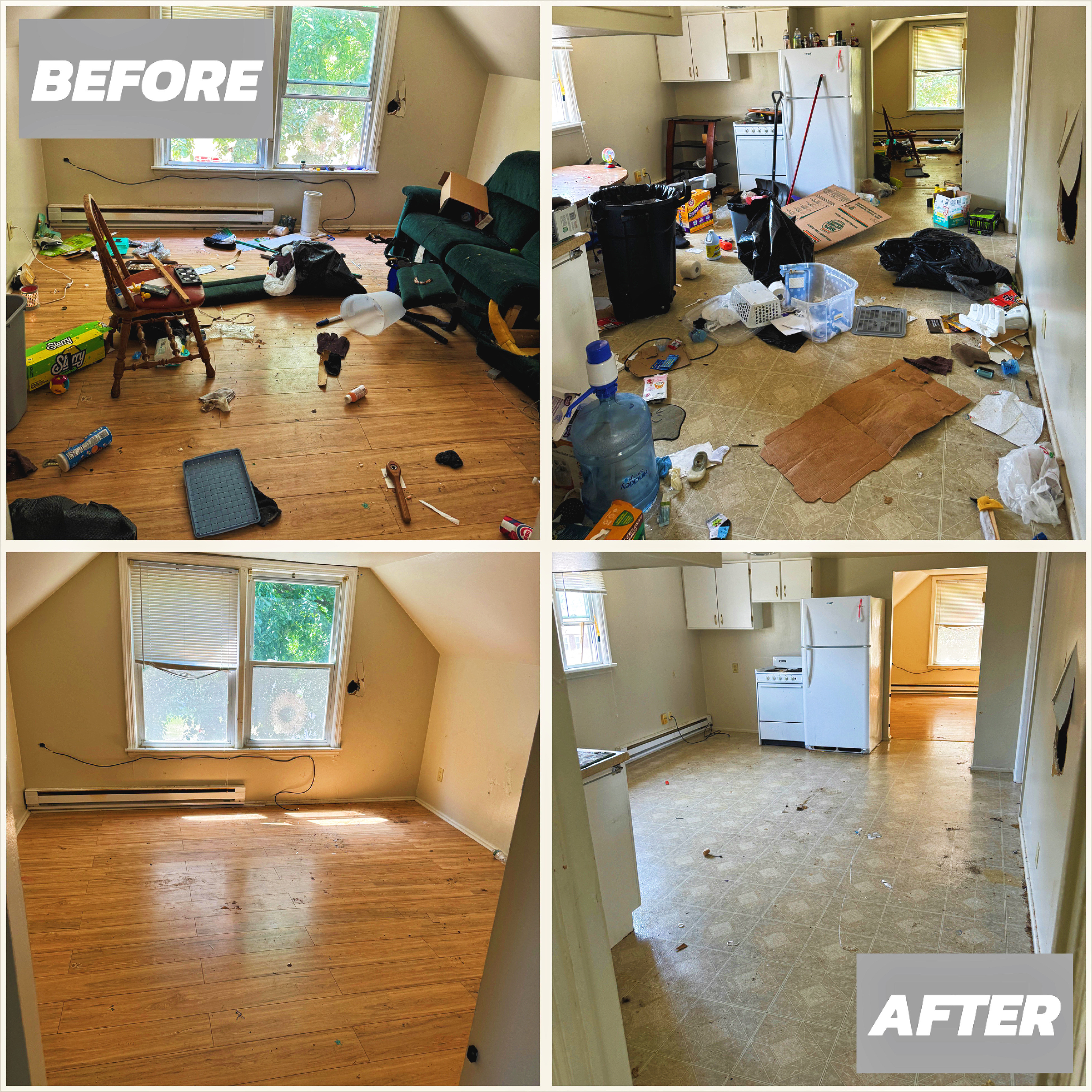 Before and After: Junk removal service transforms messy rooms into clean spaces. Junk & Dump Services