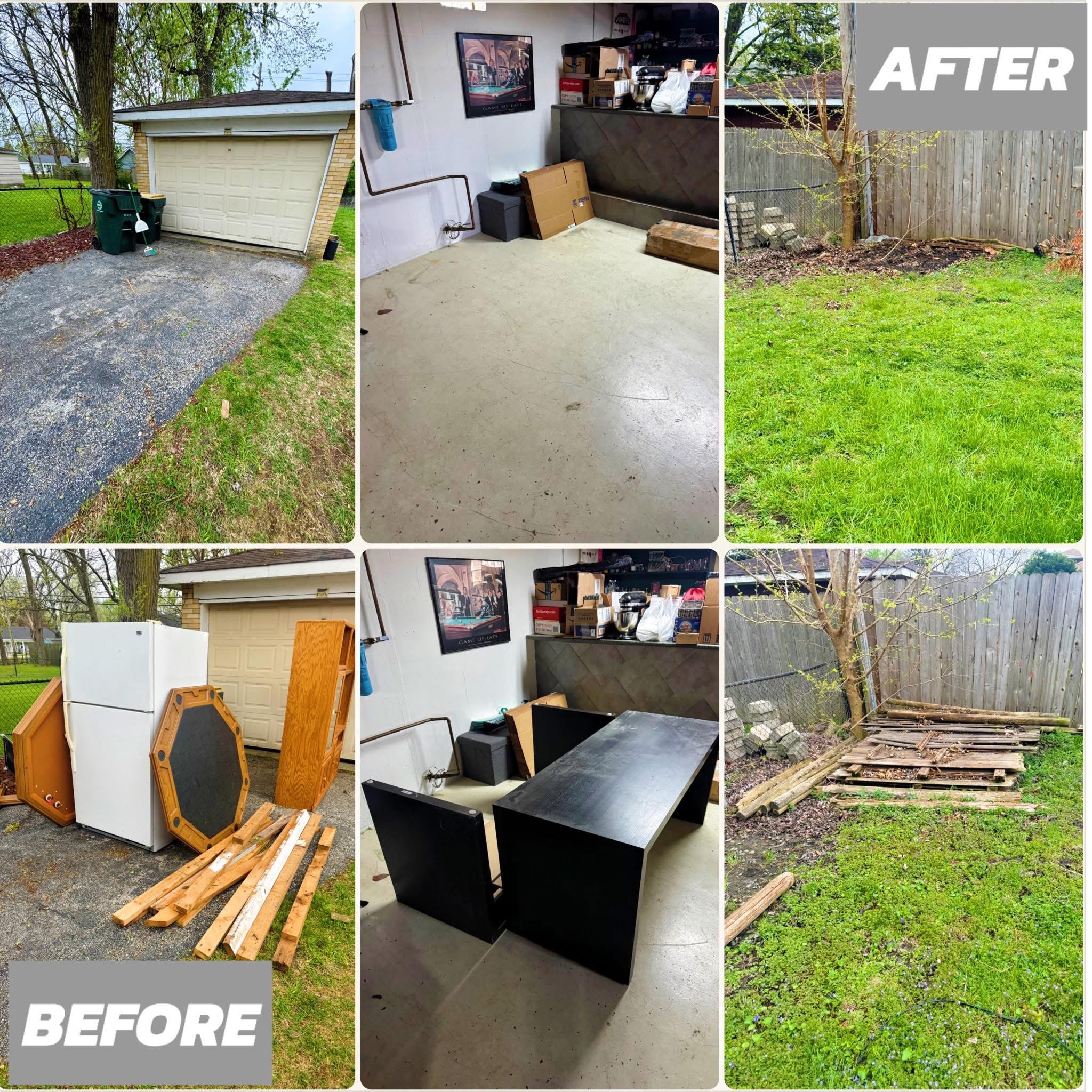 Before and after photos of junk removal and yard work. Junk & Dump Services.