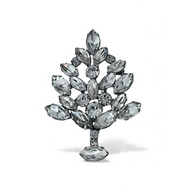 silver plated austrian crystal christmas tree brooch