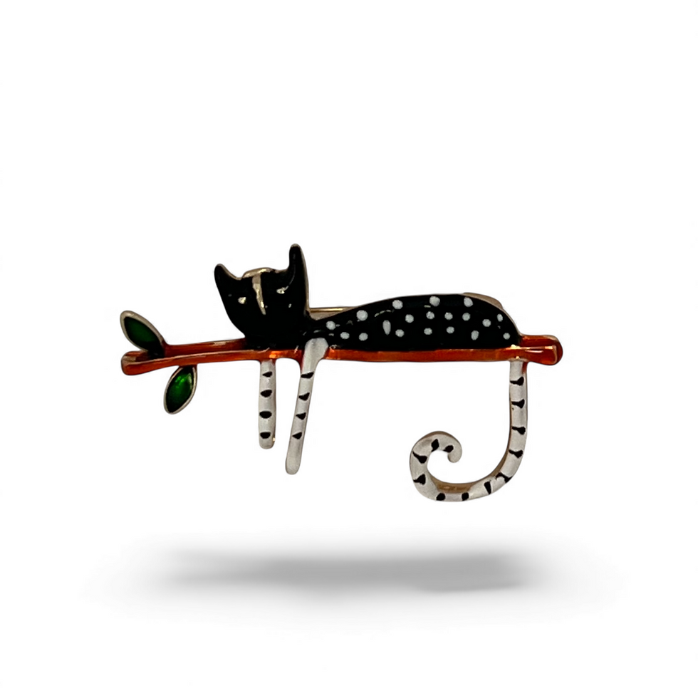 black and white cat brooch