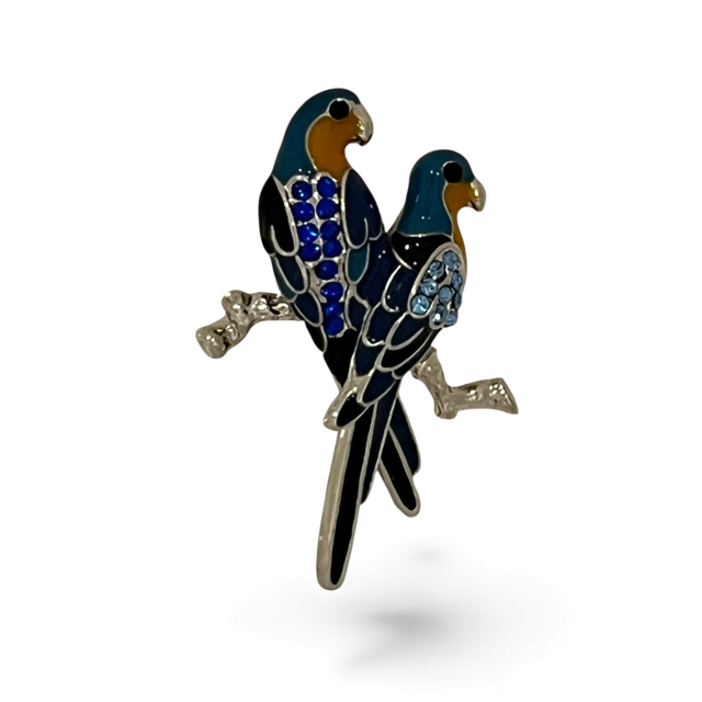 blue enamel parrot brooch