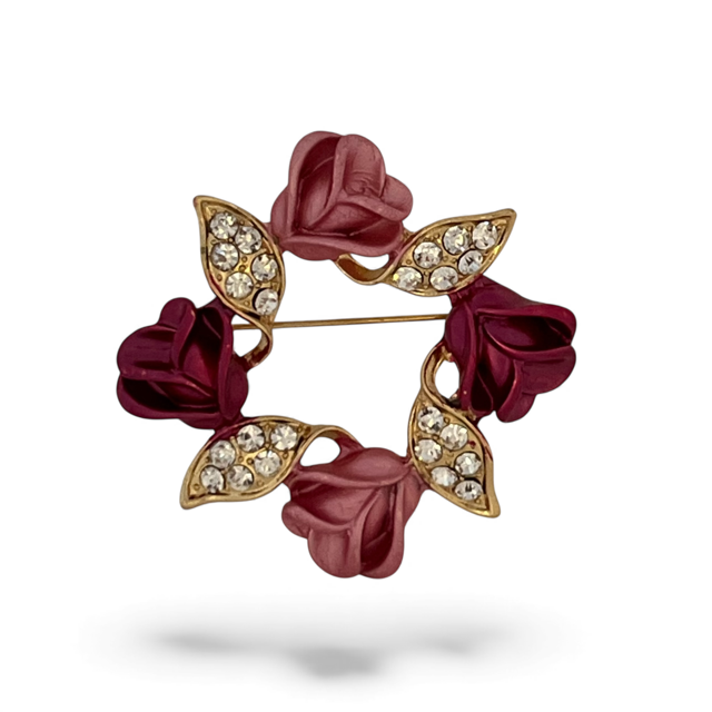 crystal and enamel flower wreath brooch