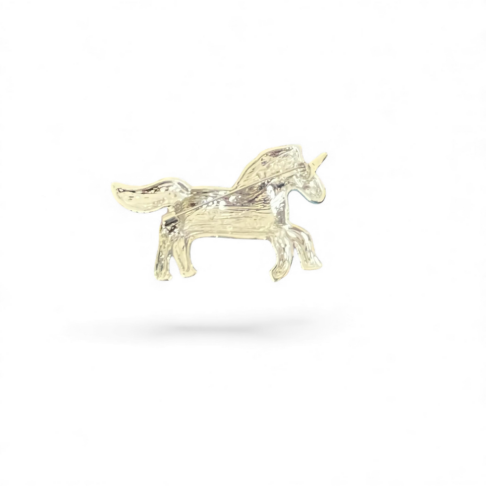 Unicorn brooch with blue enamelling