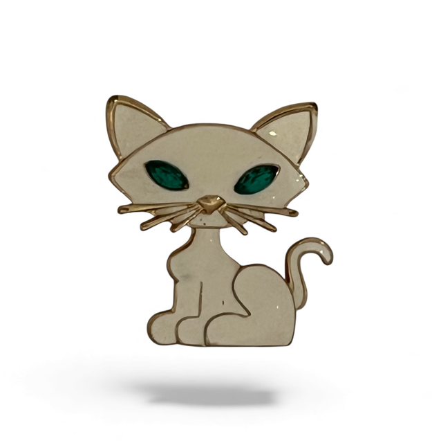 white enamel cat brooch