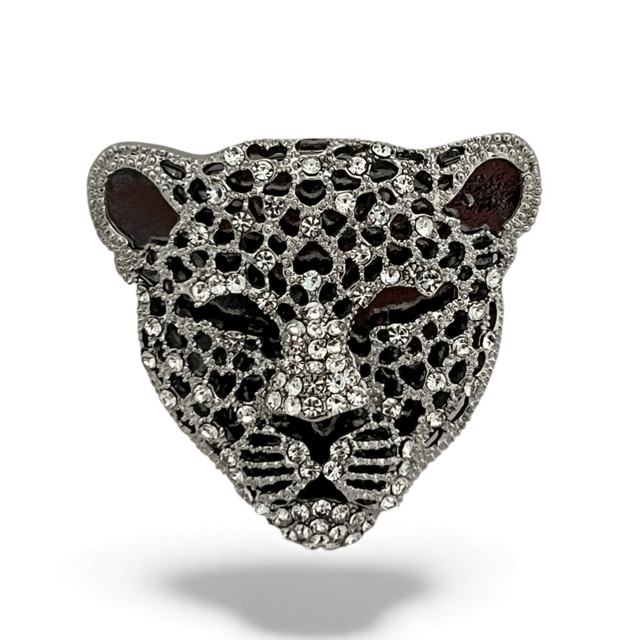 diamante crystal leopard head brooch