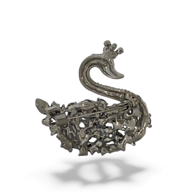 blue crystal swan brooch rear view